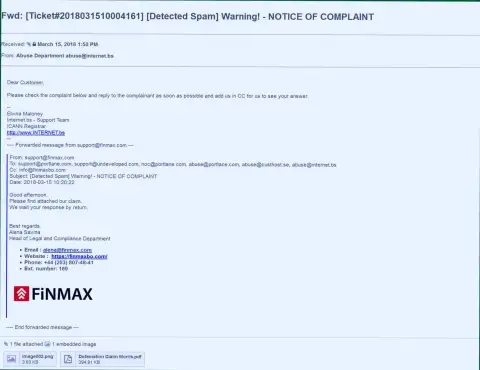 Схожая претензия на официальный портал FiN MAX пришла и регистратору домена