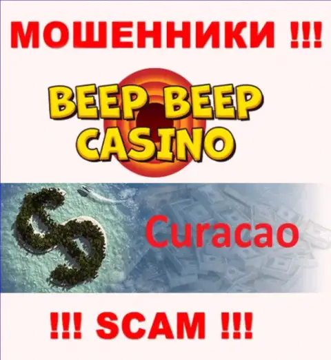 Не доверяйте internet мошенникам BeepBeepCasino, поскольку они базируются в офшоре: Кюрасао