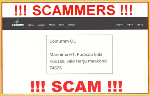 Coinumm OÜ thieves company address