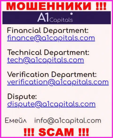 Рекомендуем избегать любых контактов с internet-мошенниками A1 Capitals, в т.ч. через их е-мейл