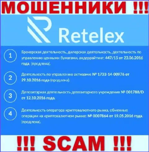 Retelex, задуривая голову наивным людям, представили у себя на сайте номер своей лицензии на осуществление деятельности