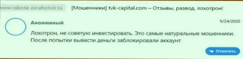 Недоброжелательный комментарий о компании TVK Capital - это очередные ЖУЛИКИ !!! Очень рискованно верить им