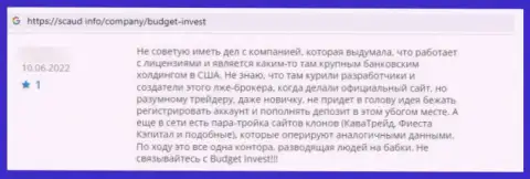 Автор отзыва говорит о том, что Budget Invest - это МОШЕННИКИ !!! Совместно работать с которыми довольно-таки опасно