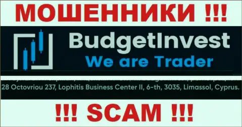 Не связывайтесь с компанией Budget Invest - эти мошенники отсиживаются в офшорной зоне по адресу 8 Octovriou 237, Lophitis Business Center II, 6-th, 3035, Limassol, Cyprus