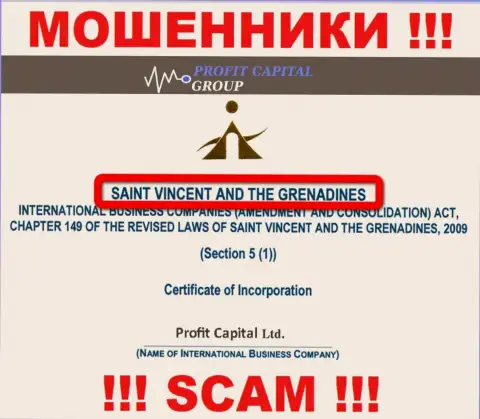 Официальное место регистрации internet-аферистов ProfitCapital Ltd - St. Vincent and the Grenadines
