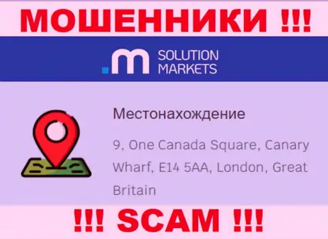На web-сервисе SolutionMarkets нет реальной информации о юридическом адресе конторы - это МОШЕННИКИ !!!