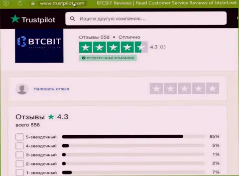 Объективная оценка качества услуг интернет-обменки БТКБит Нет на сайте трастпилот ком