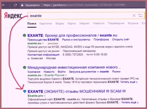 Пользователи Yandex проинформированы, что Exante Eu - это МОШЕННИКИ !!!